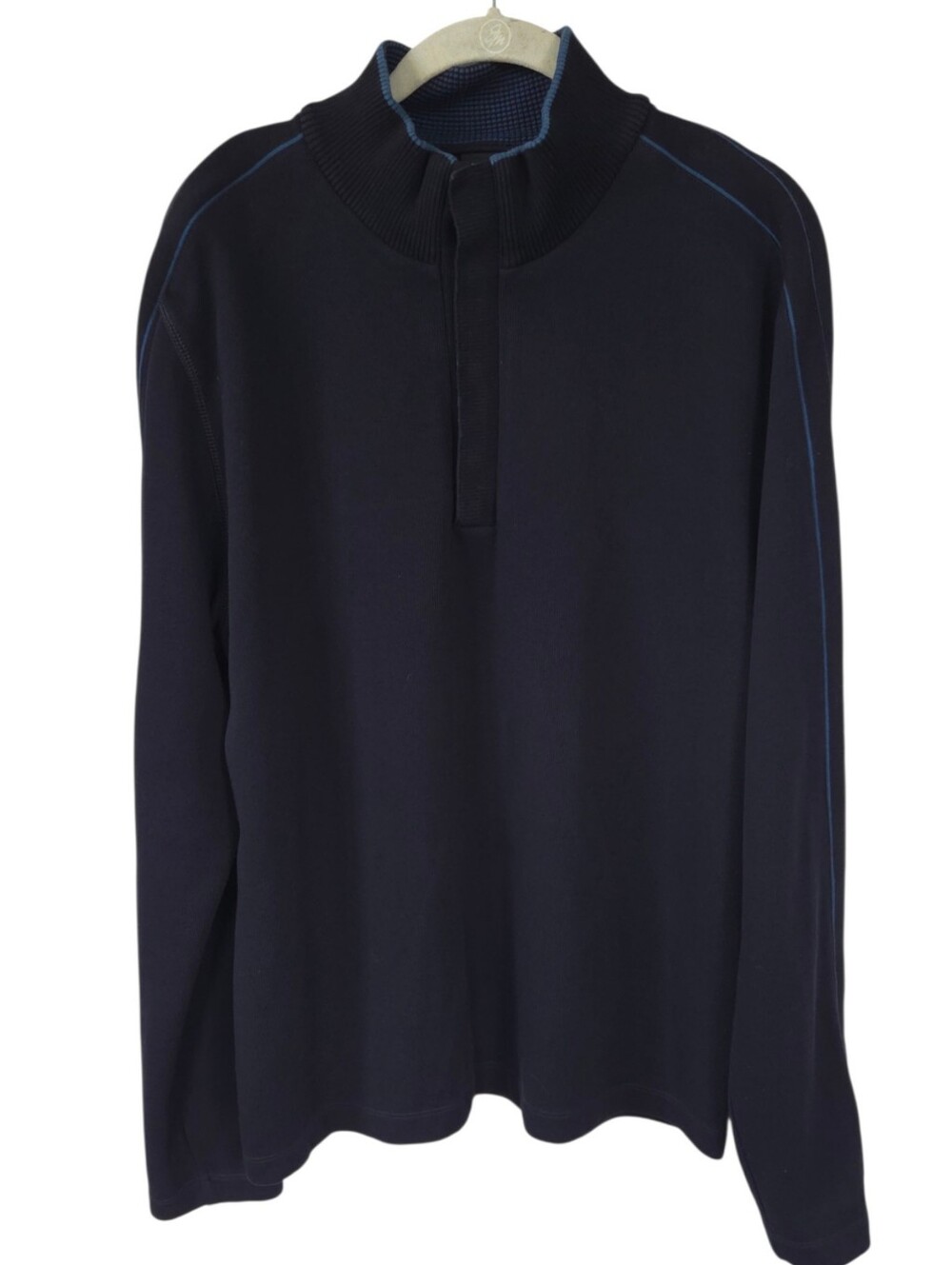 BOSS Hugo Boss Mens L Navy 1/4 Snap Mock Neck Sweater Piceno 01 Regular Fit